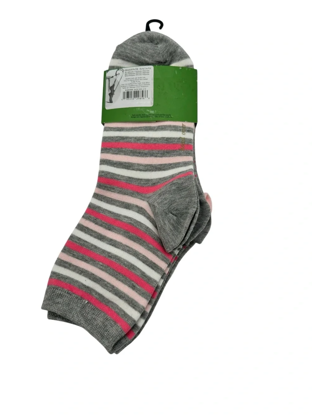 NWT Kate Spade New York Shortie Crew Socks 3 Pack Pink Hearts Gray Stripes